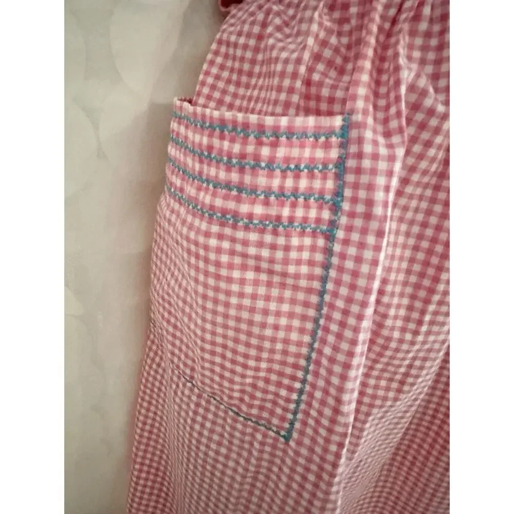 VTG 40’s Pink Gingham Half Apron Hand Made Farmhouse Cottagecore Prop Decor